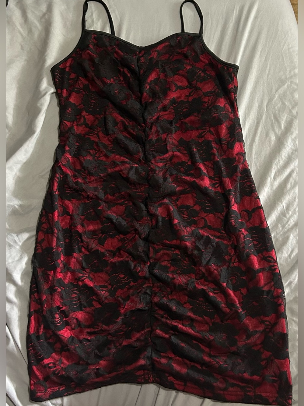 Red and Black Floral Lace Slip Mini Dress